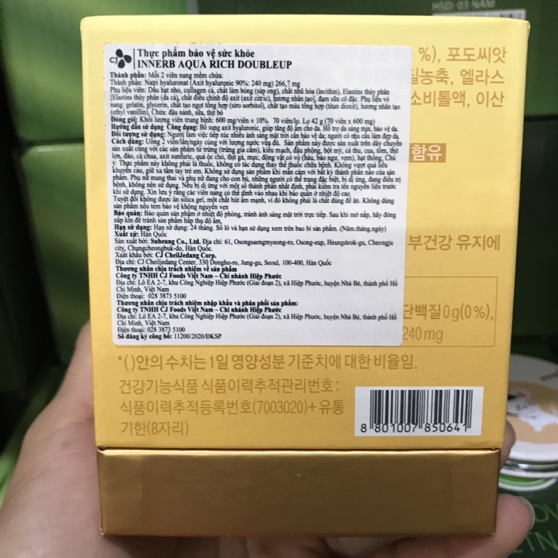 VIÊN UỐNG CẤP NƯỚC COLAGEN CJ INNERB AQUA RICH 70v. 1 LỌ CŨNG GIÁ SỈ | Thế Giới Skin Care