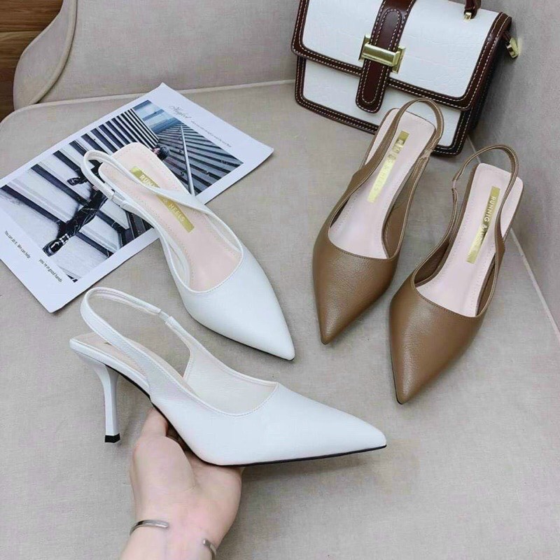 Giày cao gót nữ 7phân mũi nhọn da lì trơn mềm công sở cao cấp