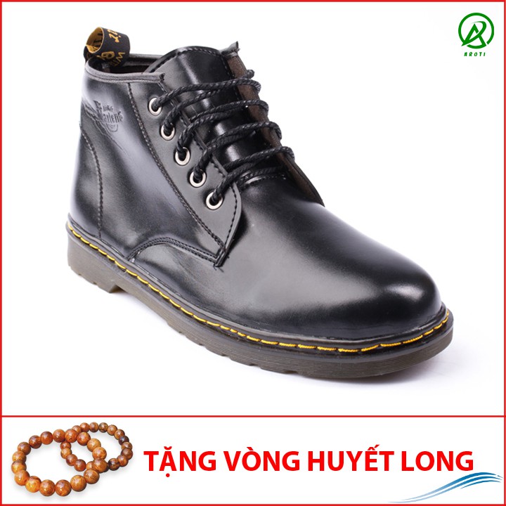 [Có Video Thật] Giày Boot Nam Cổ Lửng Đế Khâu Da Trơn Màu Đen Cực Chất - M354-DEN(HL)- Kèm Vòng Phong Thủy Gỗ huyết Long