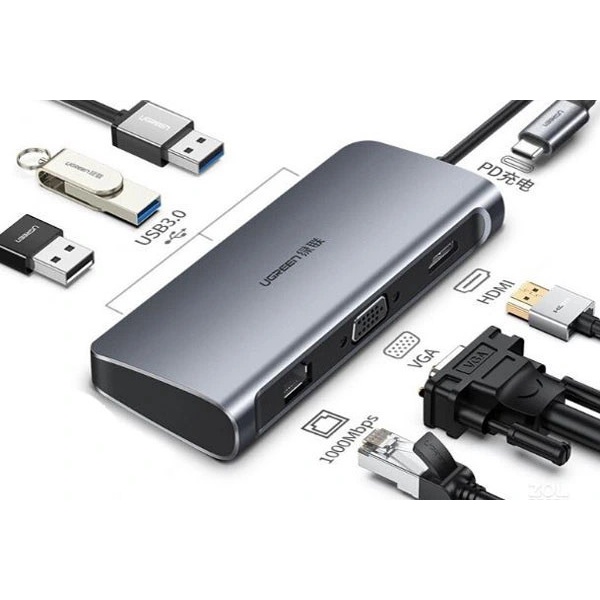 Cáp USB Type C to HDMI, VGA, Lan, USB 3.0, USB Type C chính hãng Ugreen 60557