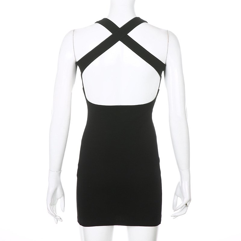 Đầm Cổ Vuông Hở Lưng Phối Dây Chéo WIi1 Thời Trang Quyến Rũ Cho Nữ