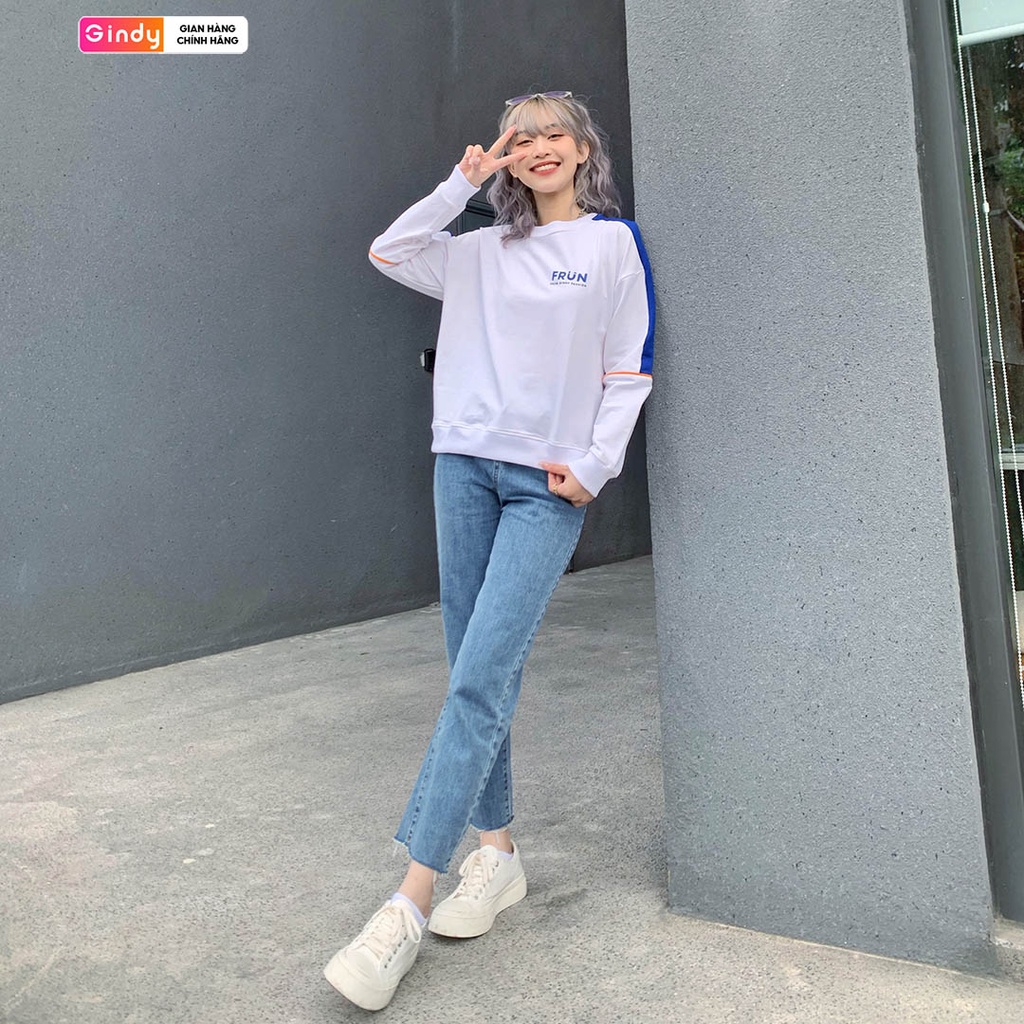 Áo sweater nỉ da cá GINDY hoodie trơn basic cổ tròn ulzzang form rộng dài tay thời trang thu đông 2021 A9108