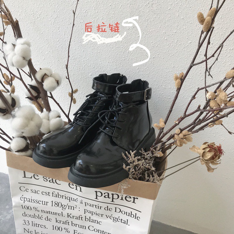 Giày cao cổ da bóng quai cổ chân