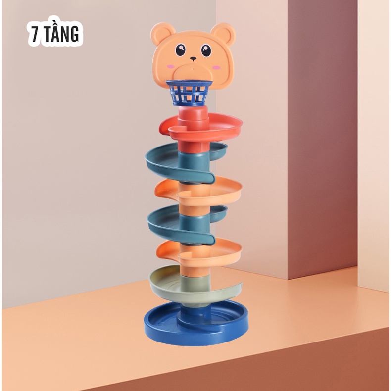 Thả bóng xoay tròn, đồ chơi cầu trượt thả bóng xoay tròn đồ chơi vận động cho bé