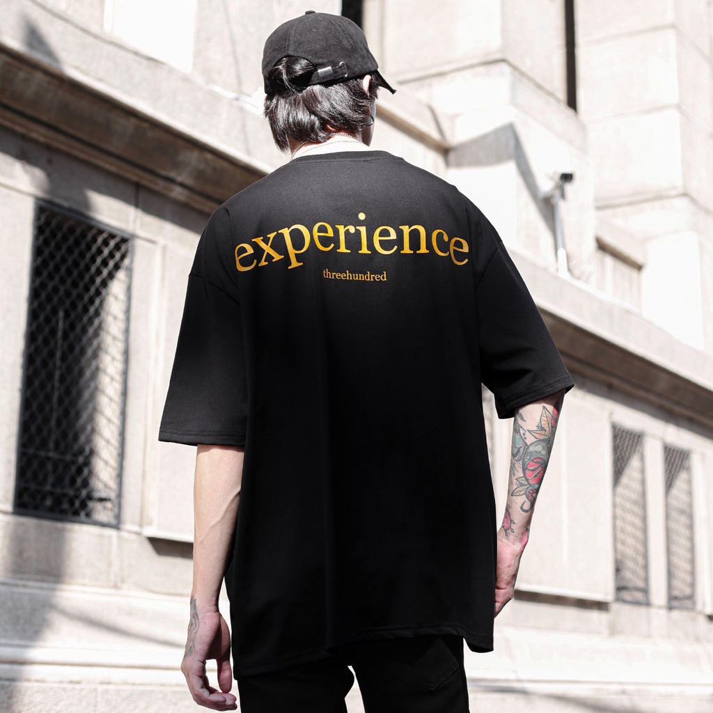 Áo Thun Đen In Chữ Experience Màu Cam Chất Liệu 100% Cotton Form Rộng Thoải Mái Unisex Nam Nữ