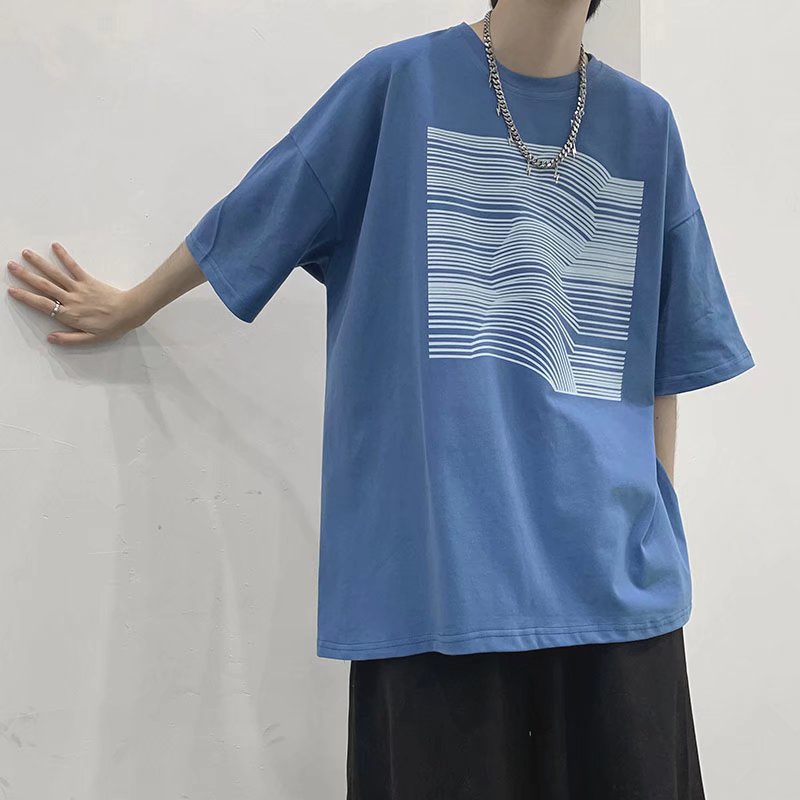 Áo Thun Tay Ngắn Dáng Rộng In Họa Tiết Kẻ Sọc Phong Cách Hip Hop Hàn Quốc Thời Trang Cho Nam