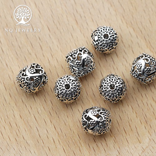 Charm bạc hạt retro rỗng - NQ Jewelry