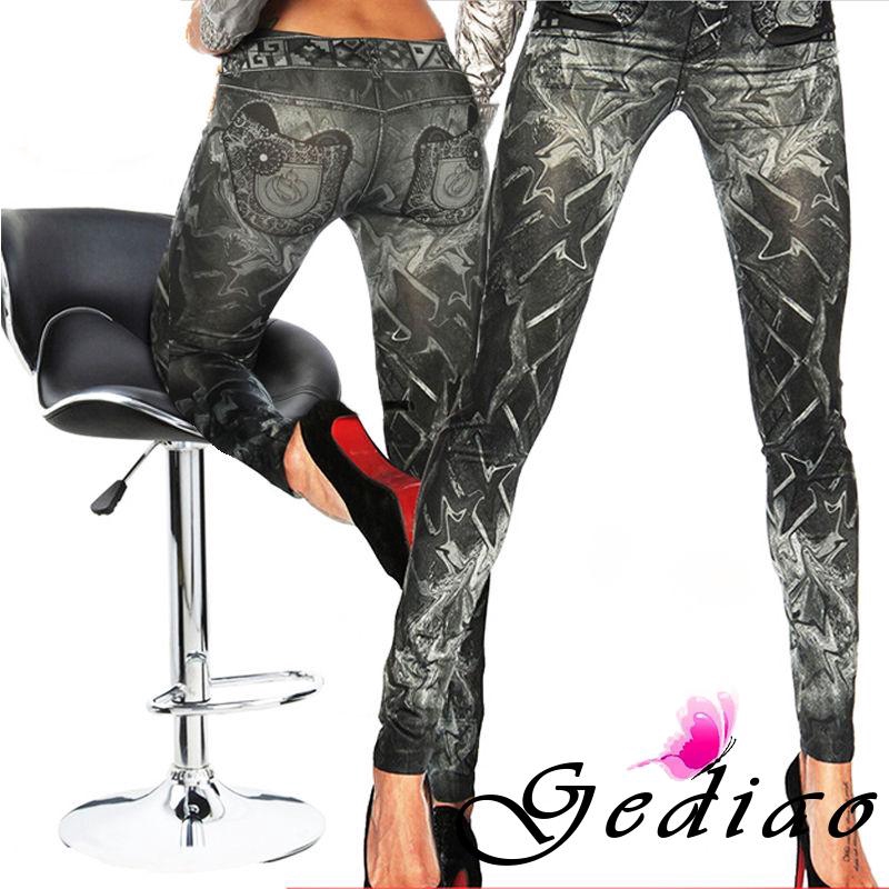 Ged♥-Women Stretch Denim Jean Look Skinny Leggings Slim Jeggings Pants