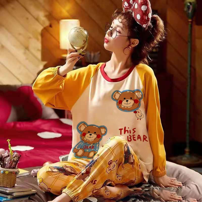 Bộ Đồ Ngủ Nữ Mặc Nhà Vải Co Giãn 4 Chiều Quần Áo Dài Tay Dày Pijama Váy Ở Nhà Mùa Xuân Thu Đông Dễ Thương Kute BĐN52 | BigBuy360 - bigbuy360.vn