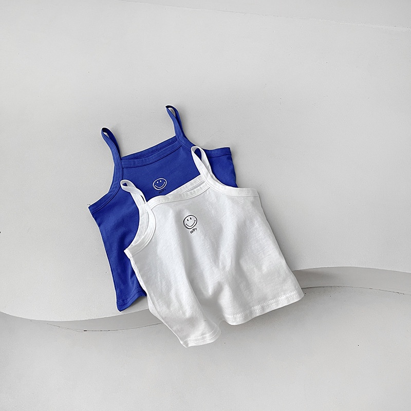 Áo Thun Ba Lỗ In Chữ Và Hình Mặt Cười Chất Liệu cotton Mỏng Thoải Mái Thời Trang Mùa Hè 2022In Cho Bé