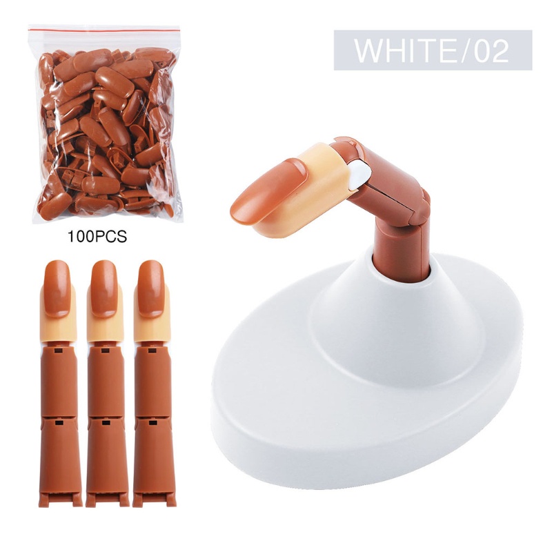 Bộ Dụng Cụ Luyện Tập Nối Móng Tay Giả Kèm 100 Móng Tay Màu Nâu