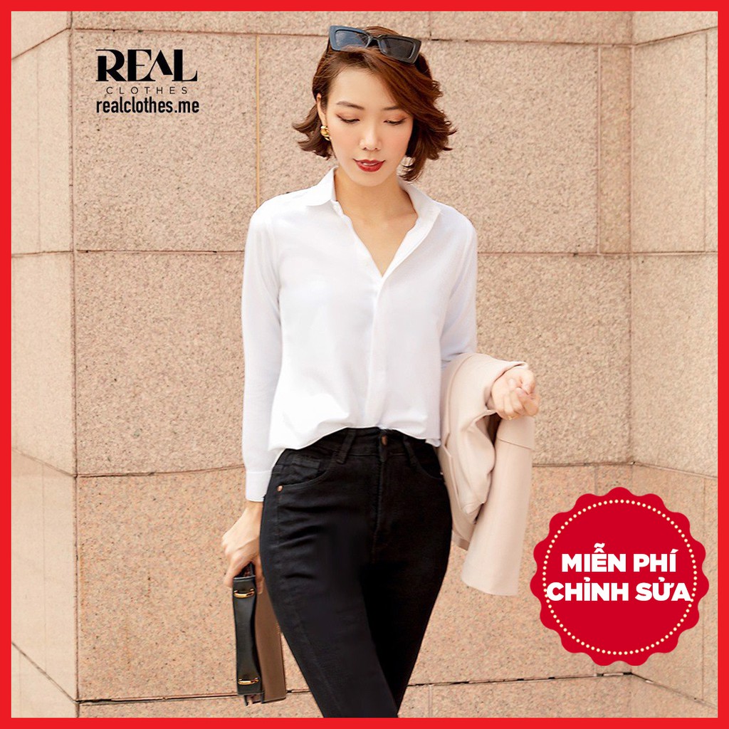 Sơ mi công sở cổ mềm lụa trắng_REAL