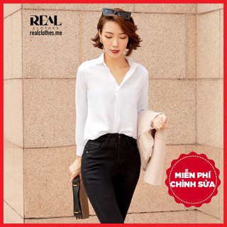 Sơ mi công sở cổ mềm lụa trắng_REAL