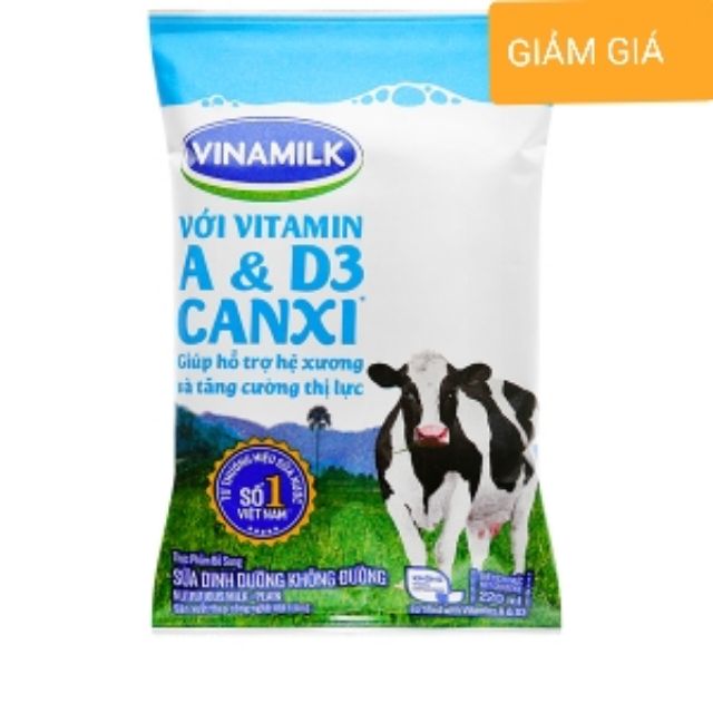 (Bán Lẻ)Sữa dinh dưỡng không đường Vinamilk A&amp;D3 bịch 220ml