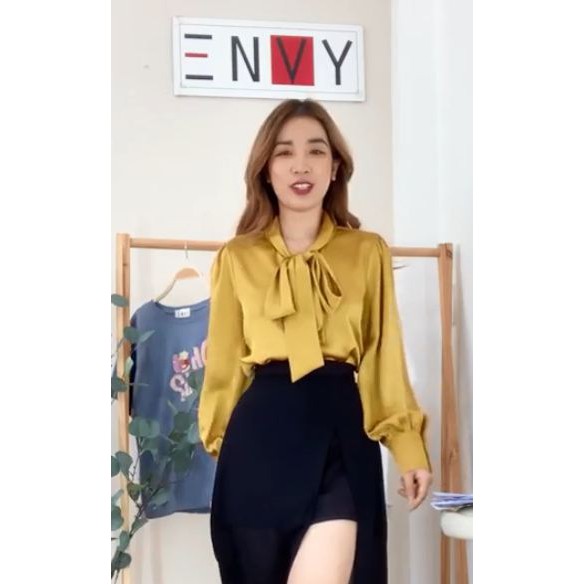 Áo Sơ Mi Nơ Lụa ENVY - s123, Áo Sơmi lụa phong cách tiểu thư, nhẹ nhàng cho nàng đi làm thêm nỗi bật.