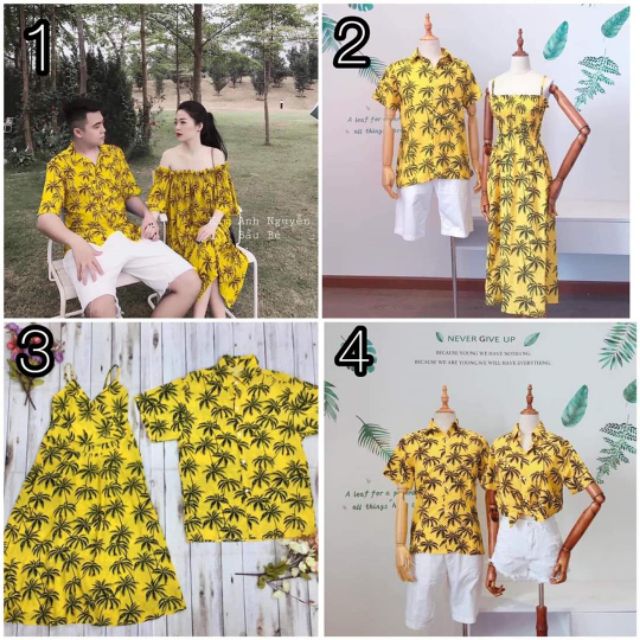 Bộ gia đình đi biển mẫu dừa vàng