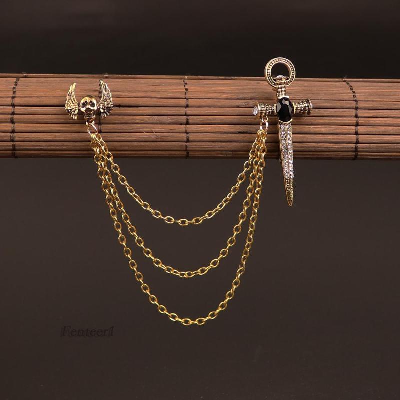 [Fenteer1] Trâm Cài Áo Nam Hình Đầu Lâu Pha Lê Tua Rua Phong Cách Punk