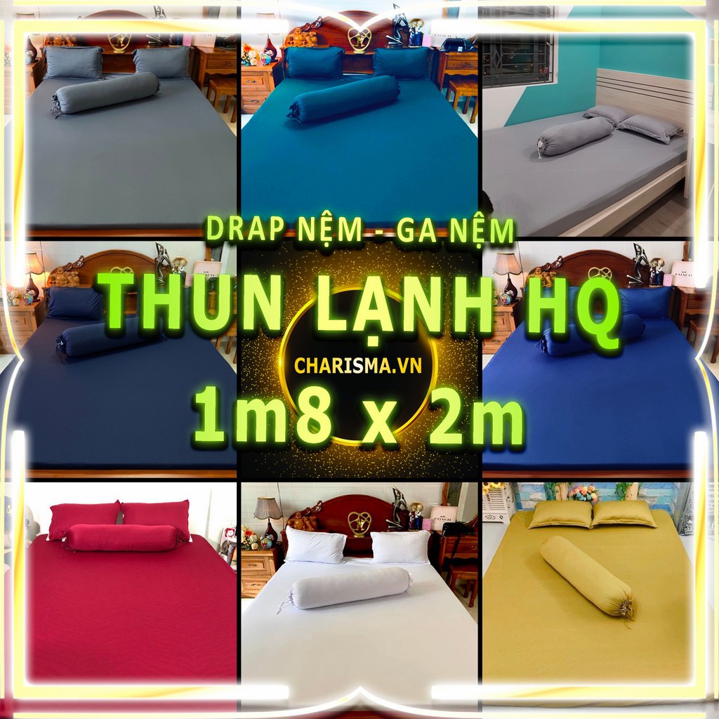 [1m8 Màu Trơn] Drap Ga Nệm Thun Lạnh HQ Cực Kì Mịn Mát Bộ Ga Trải Giường Vỏ Gối Drap Nệm Grap Giường