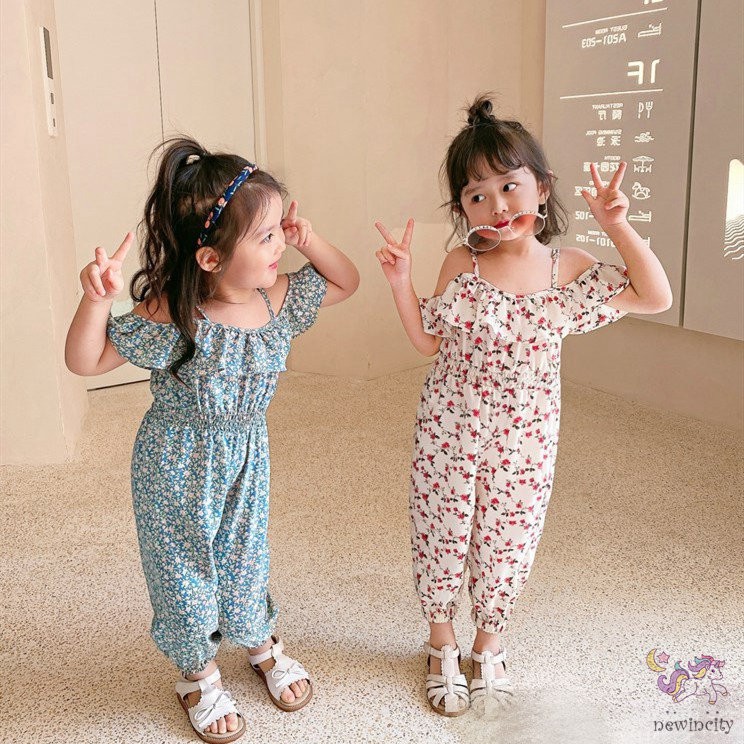 Áo liền quần in họa tiết hoa xinh xắn phong cách Hàn Quốc cho bé gái