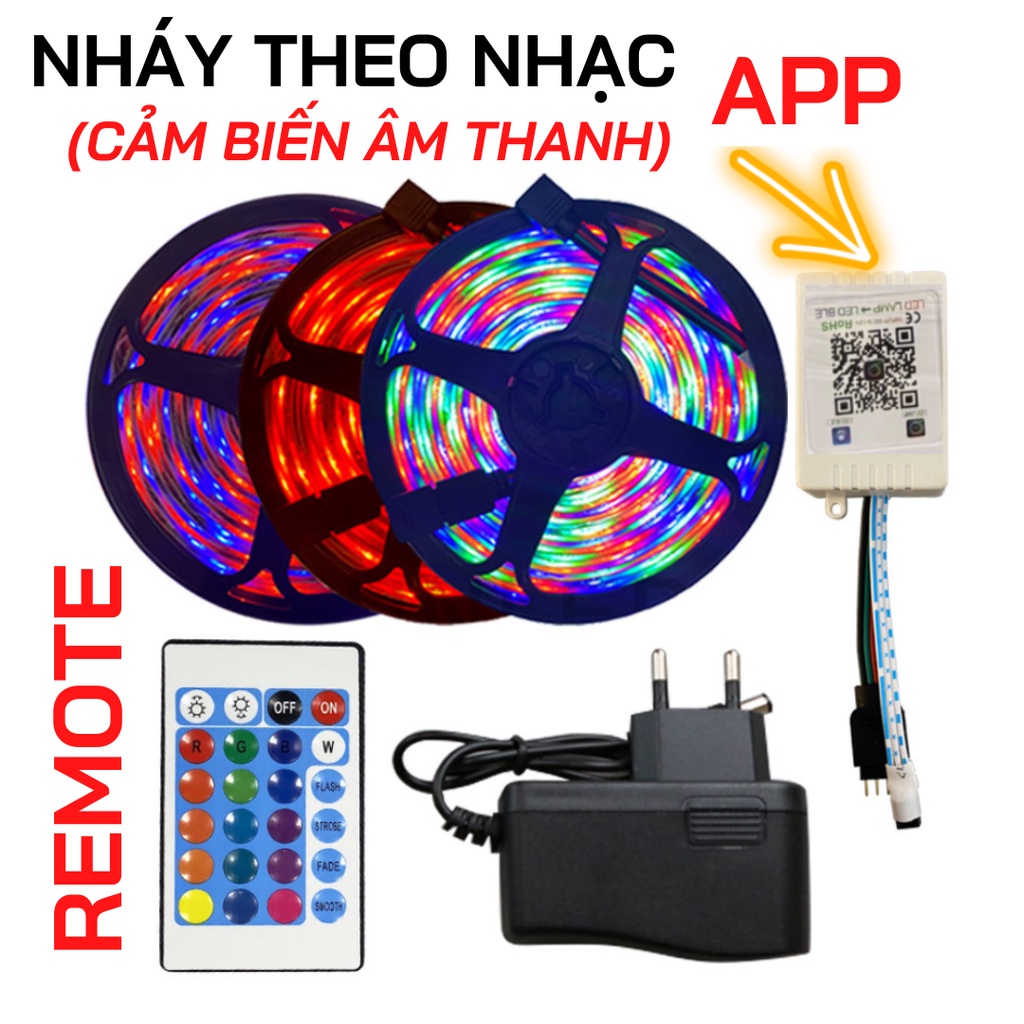 Đèn LED 5m RGB 16 triệu Màu Điều Khiển Bằng Điện Thoại, Nháy Theo Nhạc - Dây LED RGB Trang Trí Decor Phòng
