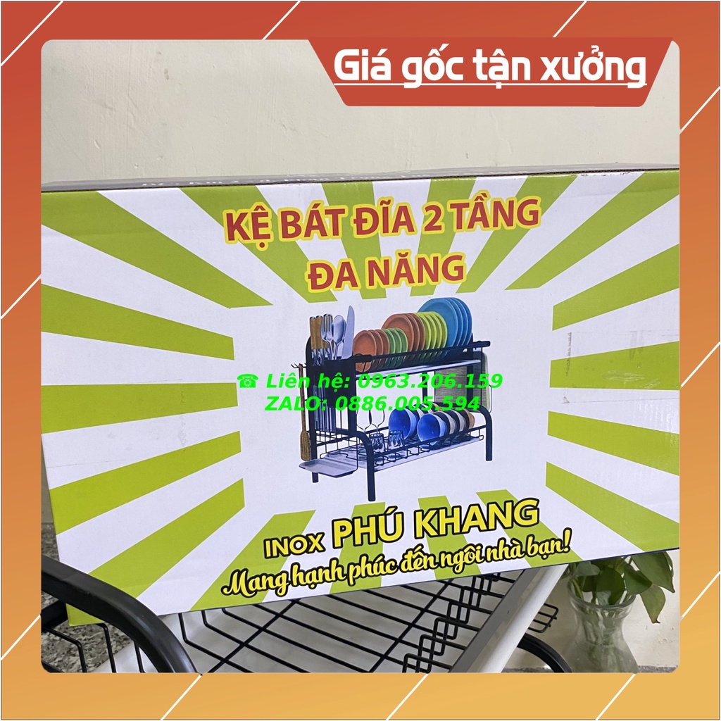 [HOT] Kệ Bát Đĩa 2 Tầng Bằng Thép Sơn Tĩnh Điện Màu Đen