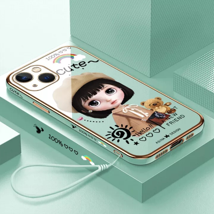 Ốp Điện Thoại Mềm Viền Thẳng Hình Cô Gái Beret Cho iPhone 13 iPhone13 pro iPhone13 pro max iPhone 13 mini