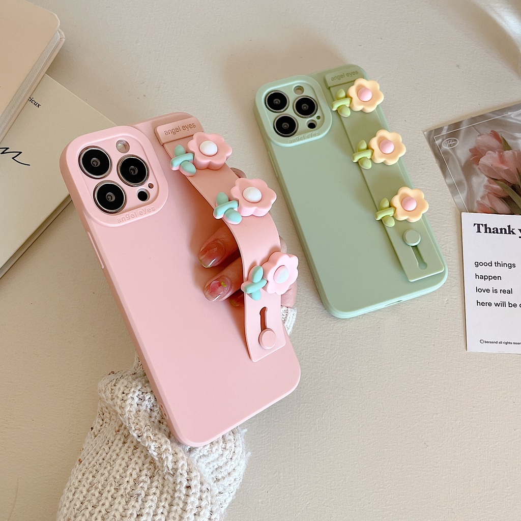Ốp Điện Thoại Silicon Mềm Chống Sốc Họa Tiết Hoa Mắt Mèo Dễ Thương Gắn Kèm Dây Đeo Dành Cho iPhone 13 12 11 Pro Max XR XS Max X