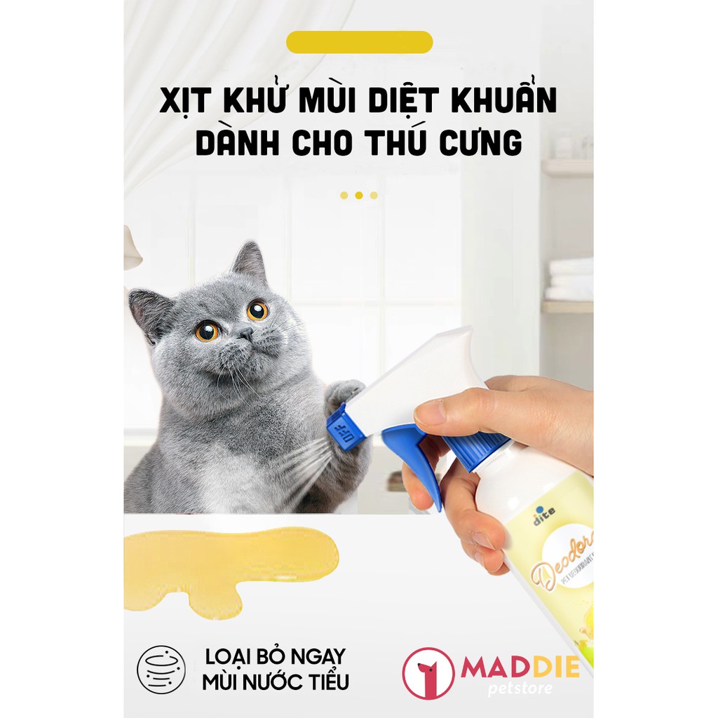 [MUA 3 TẶNG 1] BÌNH XỊT KHỬ MÙI HÔI CHÓ MÈO, SÁT KHUẨN DEODORANT - MADDIE - 100ml - SÁT KHUẨN CHUỒNG, NỆM, CÁT, PHÂN