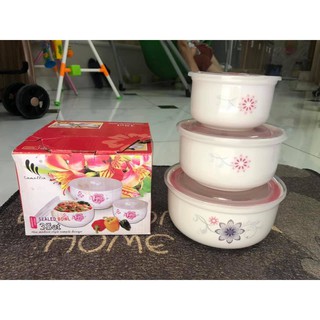 Bộ 3 bát sứ có nắp hút chân không chắc chắn