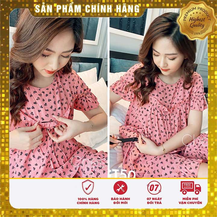 [Chính Hãng]  Bộ Bầu Mặc Nhà Mùa Hè Chất Mát Có Khóa Sau Sinh CHEESE GT50