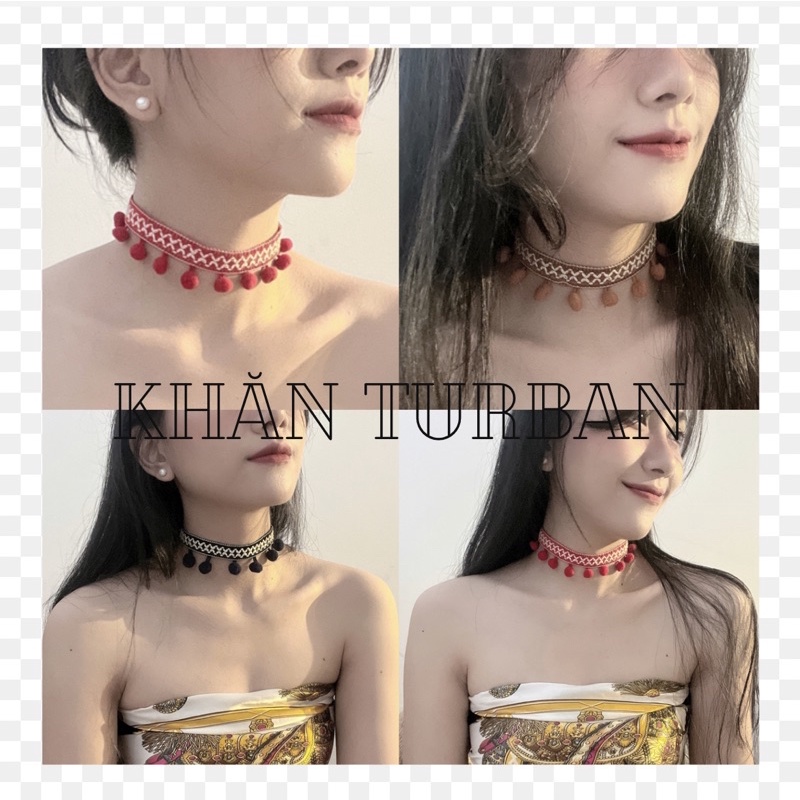 Choker bohemian - vòng cổ cục bông thổ cầm