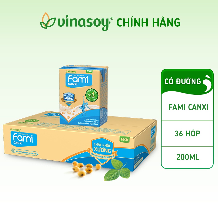 Thùng sữa đậu nành Fami Canxi Nguyên Vị (36 hộp x 200ml)