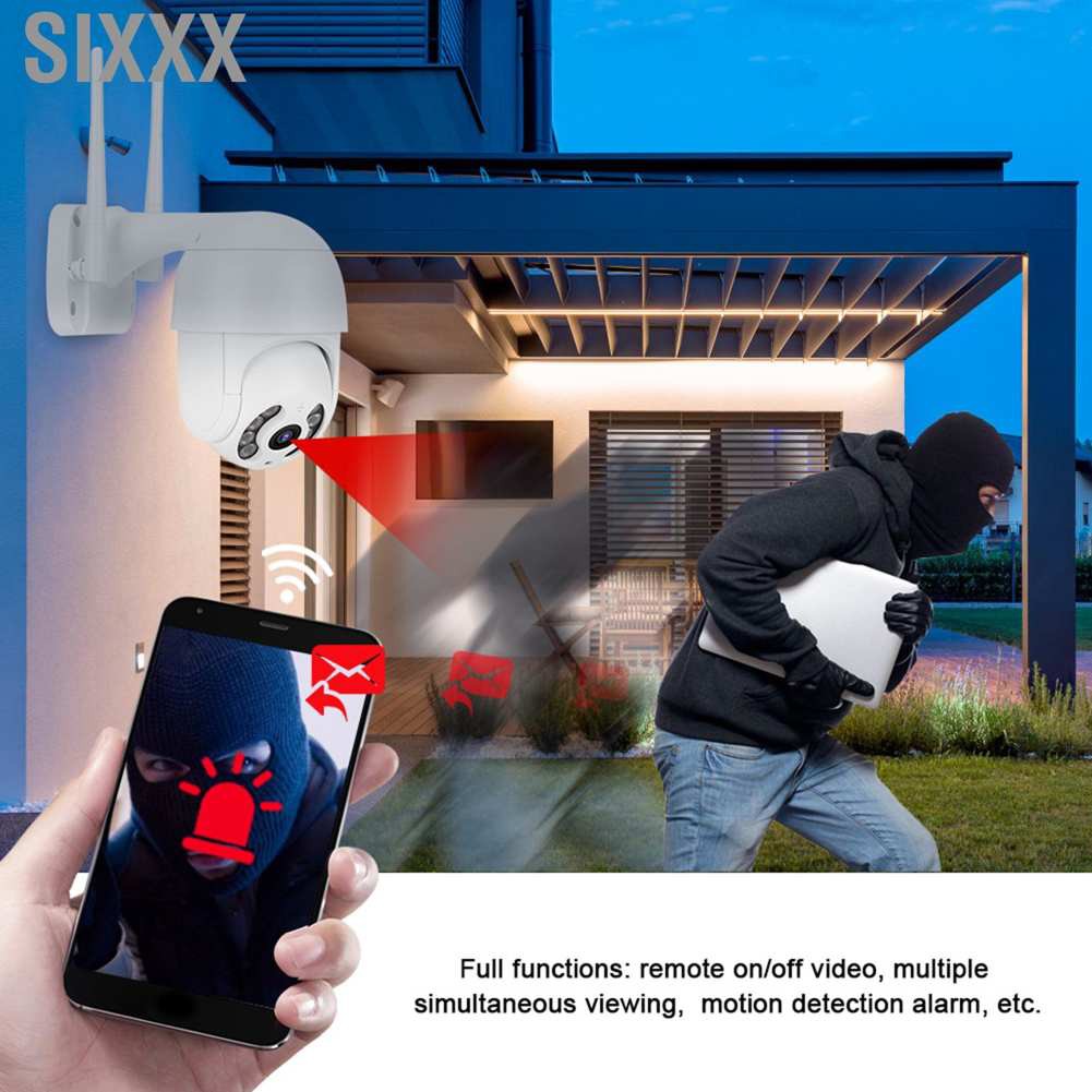 Sixxx 2in Waterproof PTZ Mini Dome Camera 1080P WiFi 8 Lights Security Surveillance Work with Icsee 110‑240V