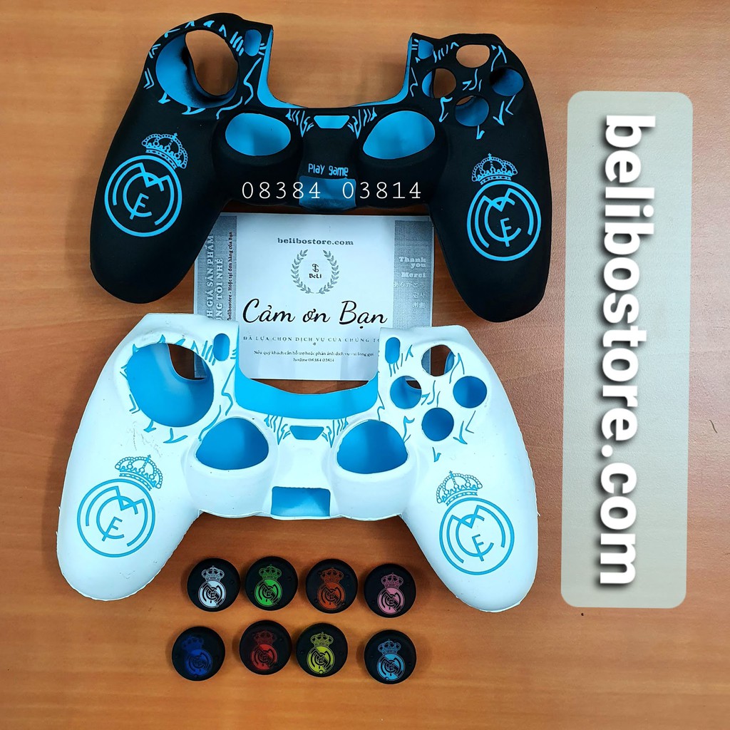 Bọc cao su hình đội bóng Real Madrid | Vỏ silicon mềm bảo vệ tay cầm chơi game PS4 Dualshock 4 tại belibostore