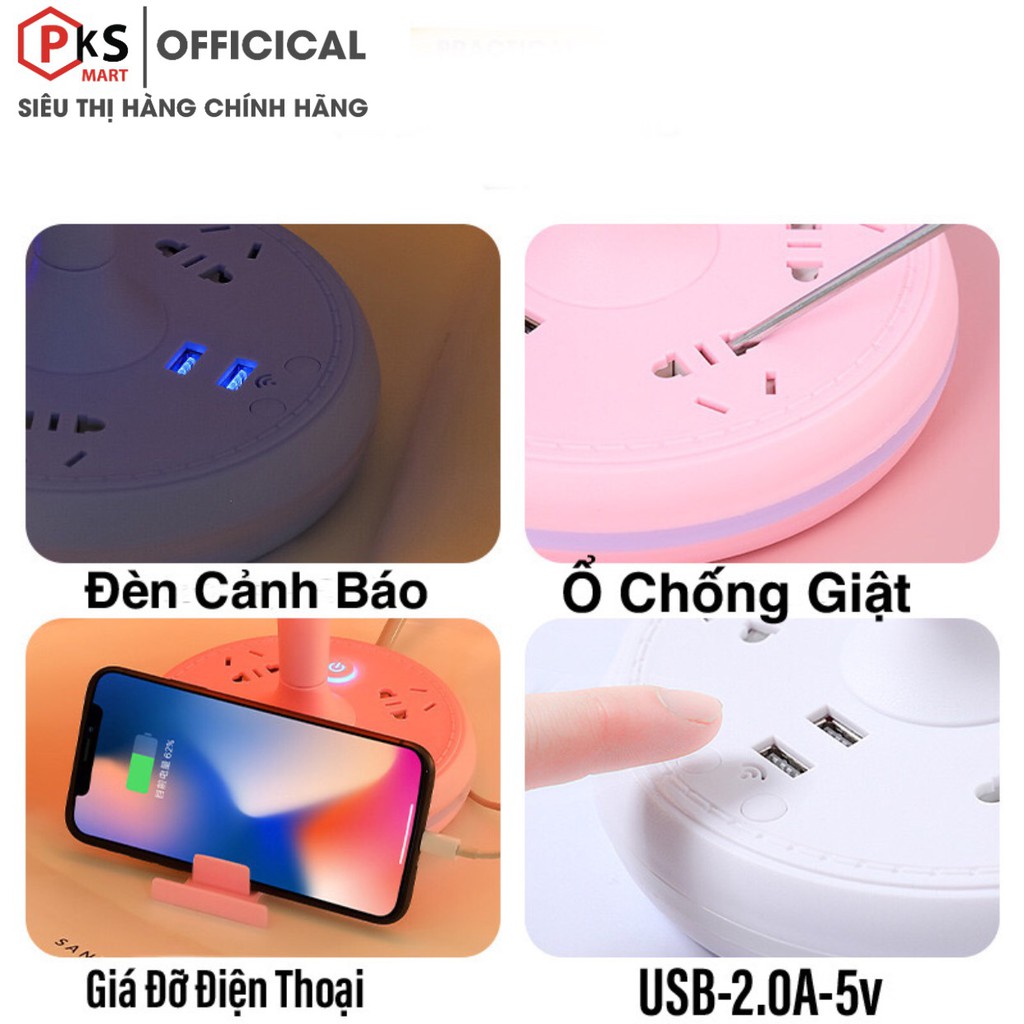 Đèn Ngủ Để Bàn Thông Minh Kiêm Đèn Đọc Sách Có 3 Nhiệt Độ Màu Kèm 2 Cổng USB 2.0A--5V 4 Ổ Cắm Chống Giật