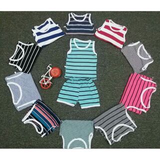 Set 5 bộ ba lỗ kẻ cotton cho bé