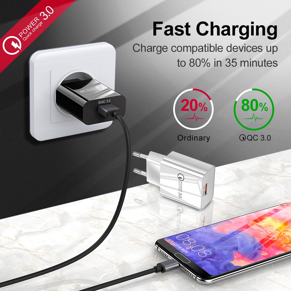 Củ Sạc Nhanh QC3.0 Cổng USB 3.0 Cho Điện Thoại
