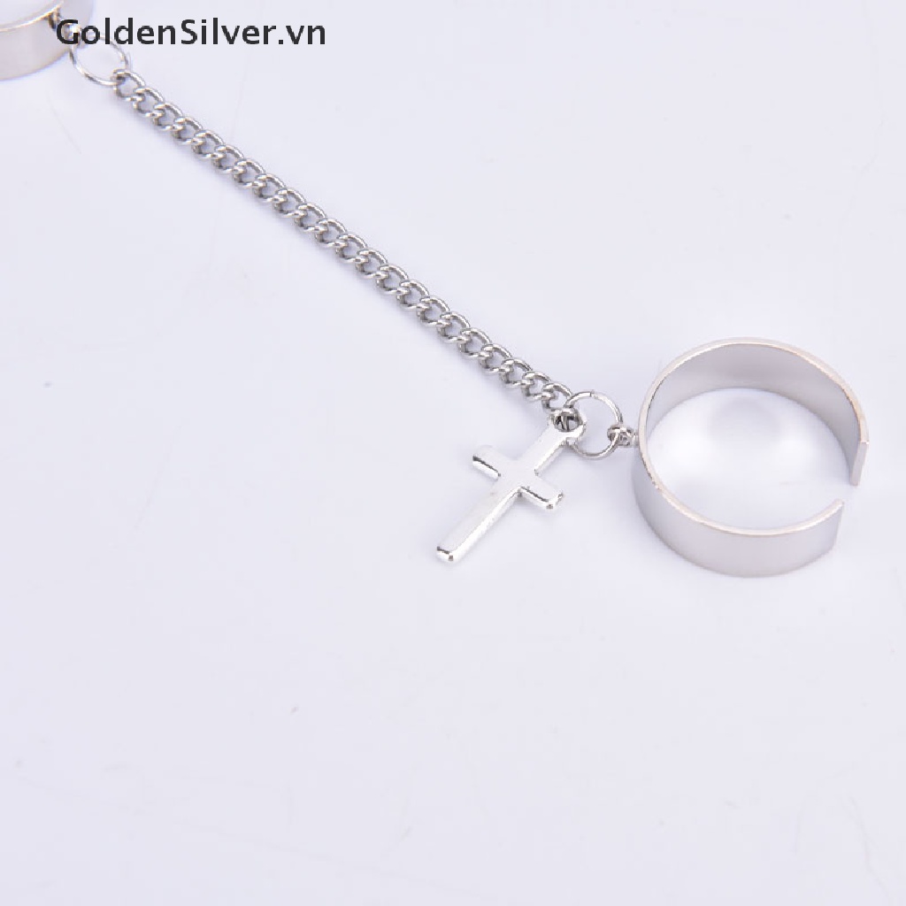 Set Nhẫn Hai Chiếc Dây Xích Bằng Thép Titan Mạ Vàng Phong Cách Hip Hop Cho Nam Giới