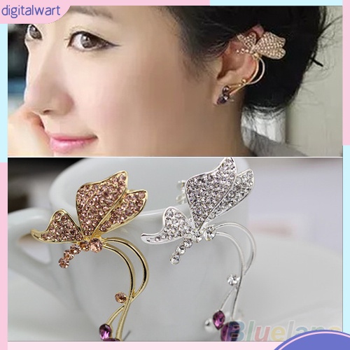 Hoa tai dạng kẹp hình bướm đính pha lê sang trọng cho nữ