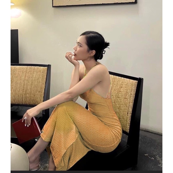 Đầm gân yếm hở lưng dáng dài kaka