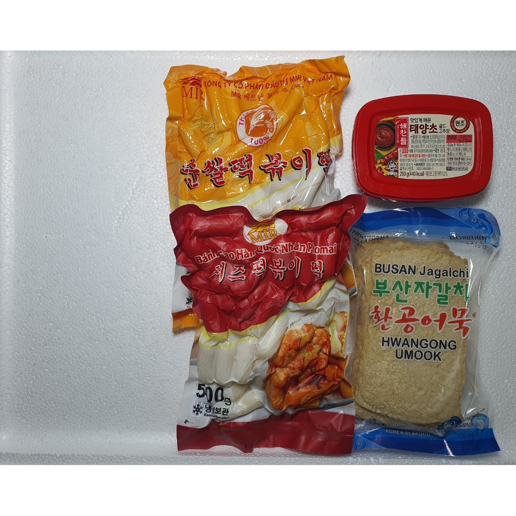 [COMBO-5] Tobokki Bánh gạo cay Hàn Quốc( 500g tok nhân phomai +500g tok thỏi + 200g sốt + 450g Chả cá Bussan)