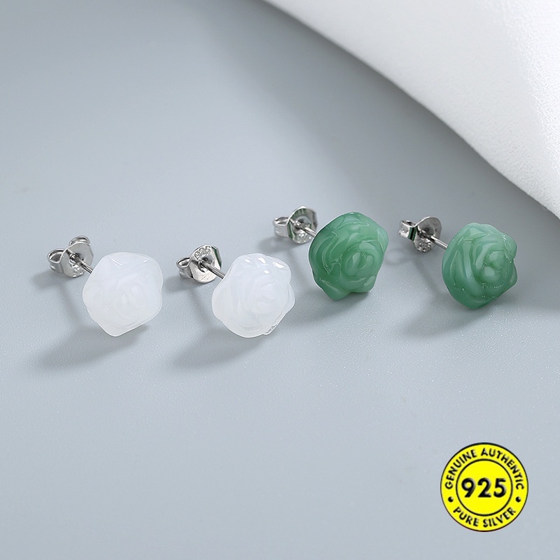 Bông Tai Mạ Bạc 925 Đính Ngọc Bích Nhân Tạo Cho Nữ