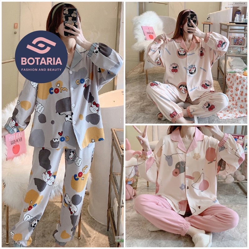 Bộ Đồ Pijama Nữ Dài Tay Mặc Nhà, Bộ Đồ Ngủ Thun Sữa Mỏng Thu Đông Botaria