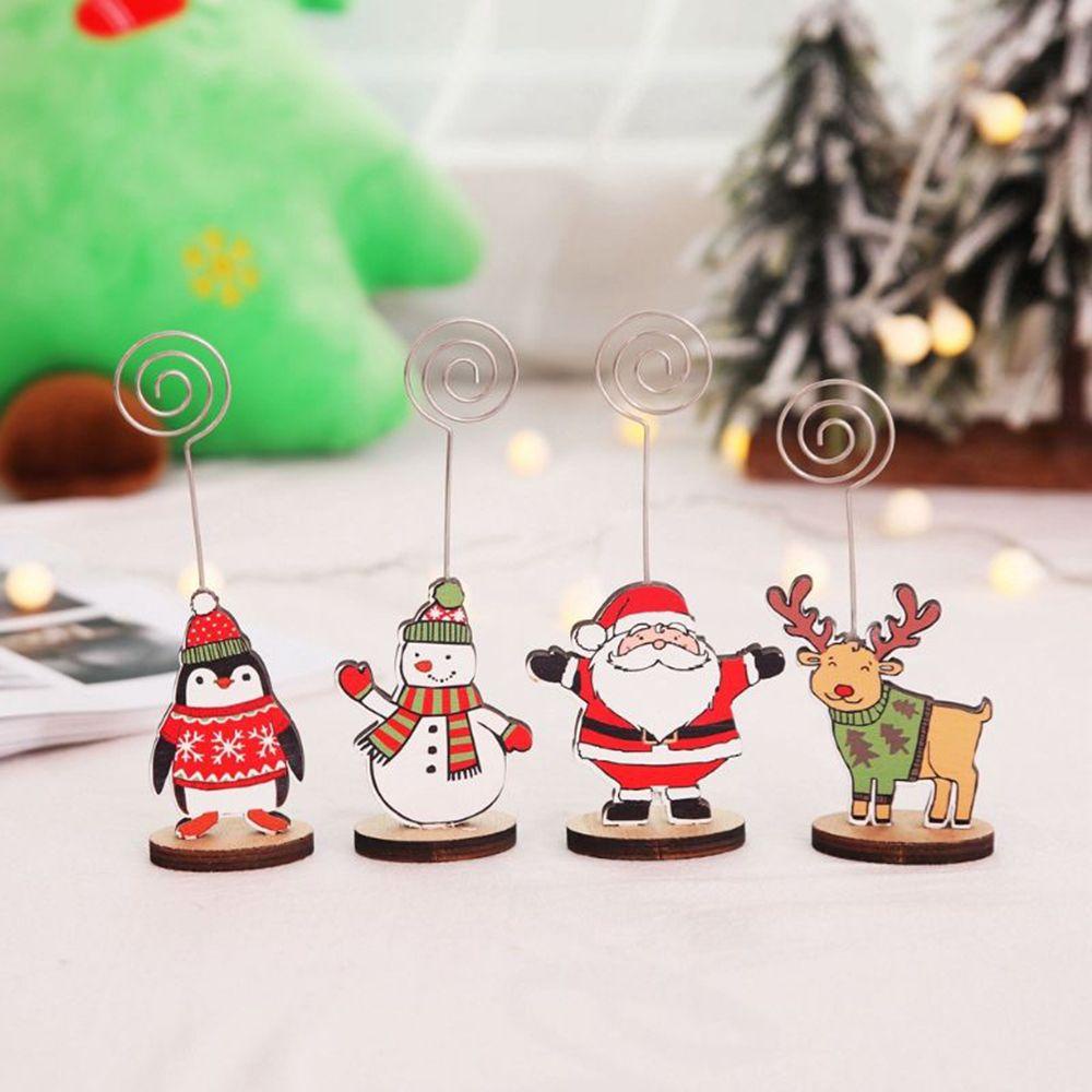 Giá Đỡ Thẻ Ghi Chú Bằng Gỗ Hình Ông Già Noel &amp; Người Tuyết