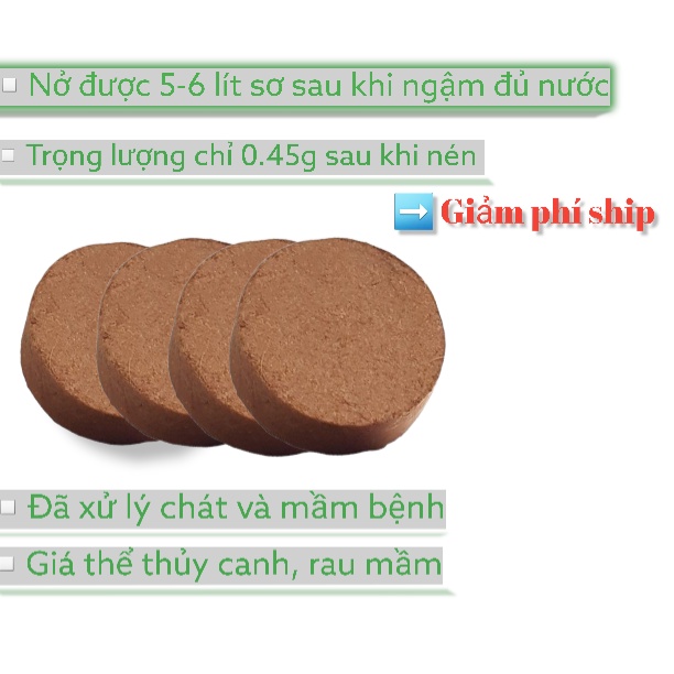 04 viên Xơ dừa nén qua xử lý  - ươm cây con, trộn đất, trồng rau mầm