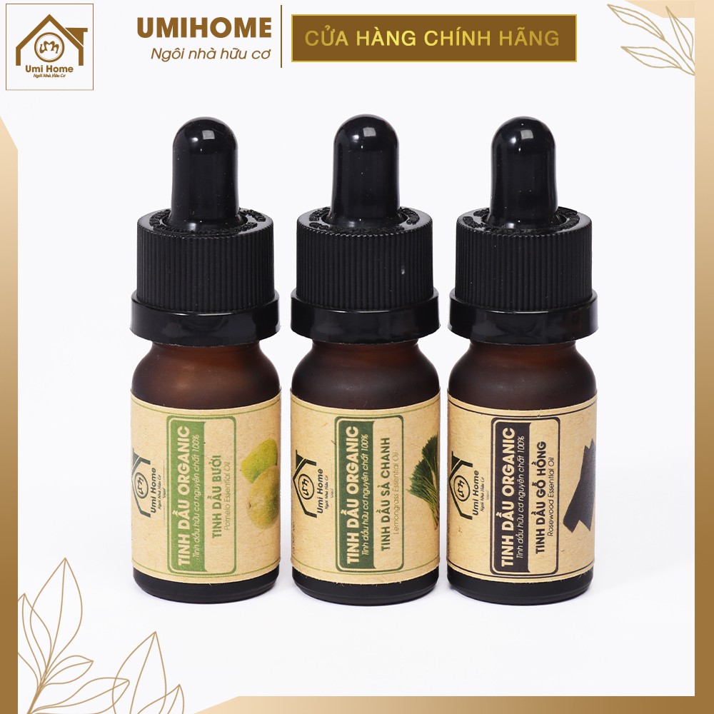 Combo 3 loại Tinh Dầu UMIHOME gồm Sả Chanh, Gỗ Hồng, Bưởi (10mlx3) hữu cơ nguyên chất