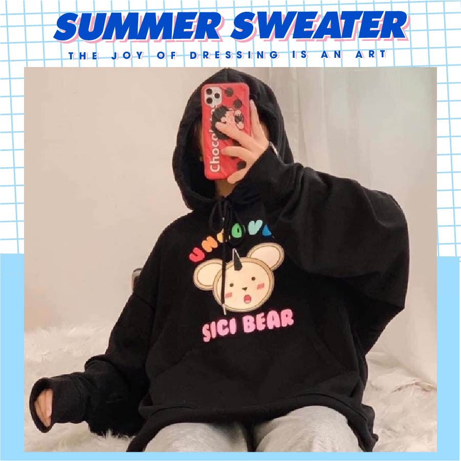 Áo hoodie in hình SICI BEAR nam nữ unisex, chất nỉ bông form rộng trẻ trung phong cách sweater SUMMER SWEATER