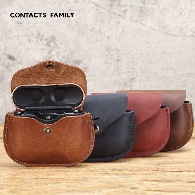 Vỏ bảo vệ hộp sạc tai nghe Sony Wf-1000Xm3 bằng da thật kiểu Vintage cao cấp kèm móc khóa