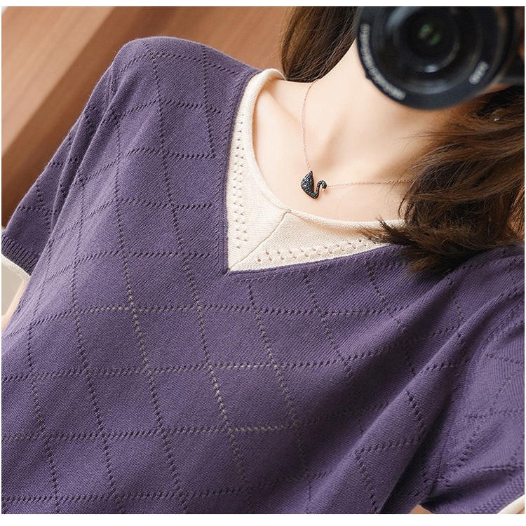 Áo thun tay ngắn dáng rộng chất liệu lụa mát thời trang mùa hè cho phụ nữ trung niên