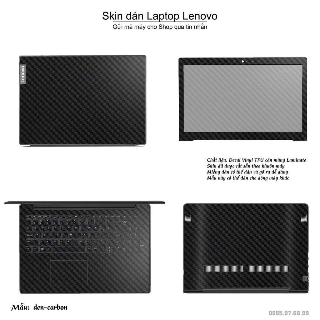 Skin dán Laptop Lenovo màu đen carbon (inbox mã máy cho Shop)